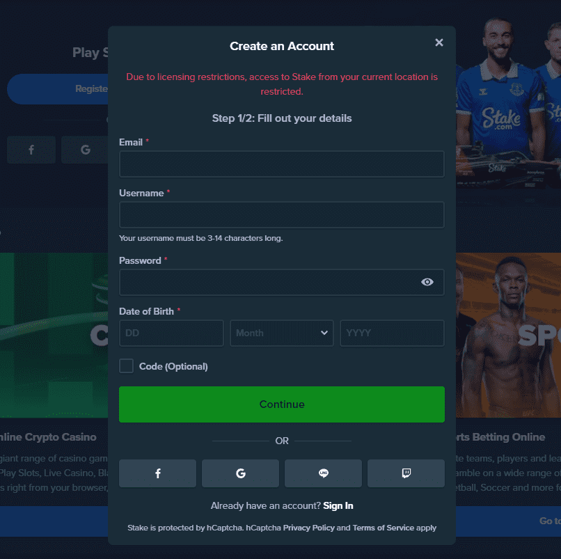 Stake Casino Registration